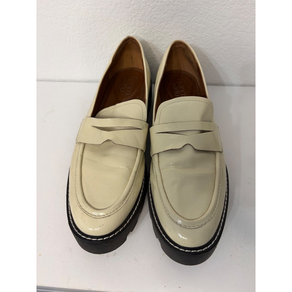 Franco‎ Sarto Balin Womens Cream Patent Lug Sole Penny Loafers Size 9.5M BAZEL